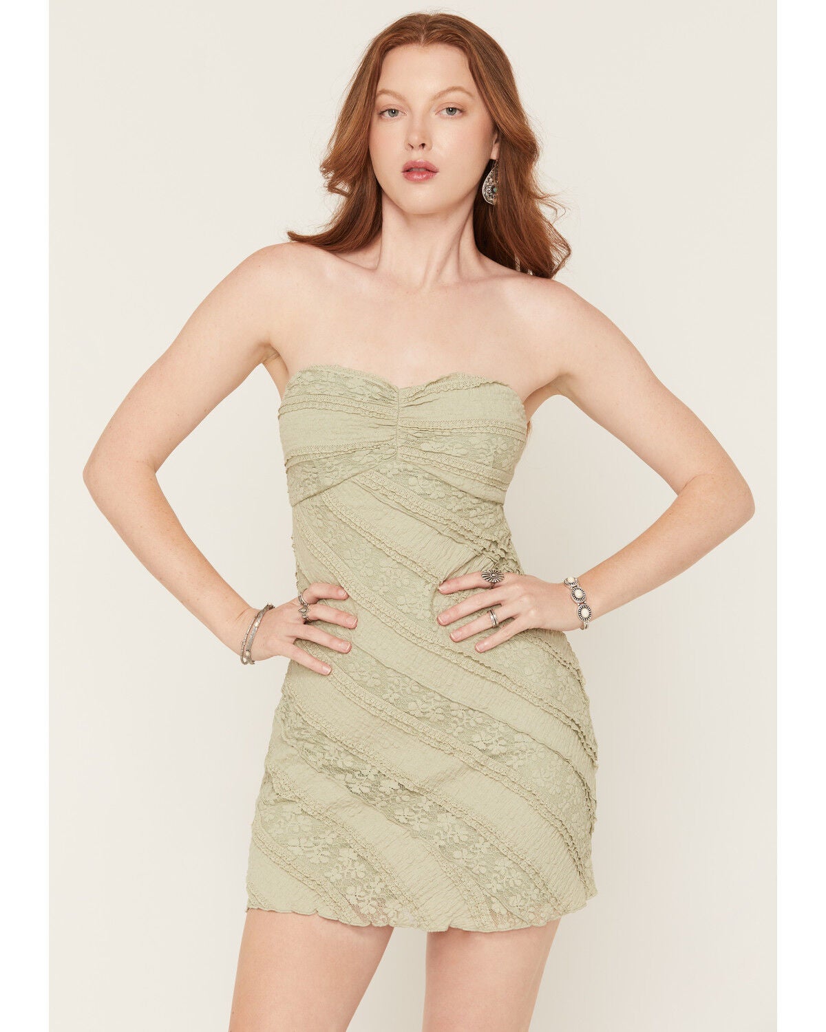 Image #1 - Cleo + Wolf Women's Lace Strapless Tube Mini Dress, Sage, hi-res