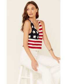Rock & Roll Cowgirl Women's American Flag Crochet Tank Top, Red/white/blue, hi-res