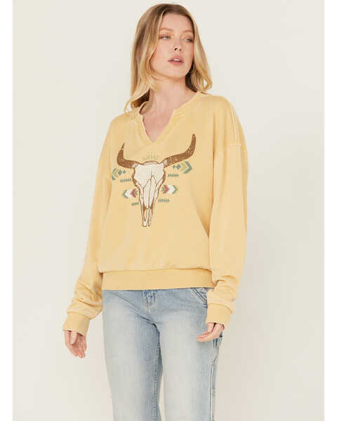 Ariat Women's Steer Head Pullover Sweatshirt , Yellow, hi-res