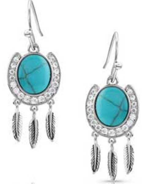 Montana Silversmiths Women's Catching Luck Horseshoe Earrings , Silver, hi-res