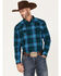 Image #1 - Cody James Men's McKenzie Plaid Print Pearl Snap Western Flannel Shirt, Navy, hi-res