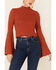 Image #2 - Shyanne Women's Rib Knit Mock Neck Bell Sleeve Top , Camel, hi-res