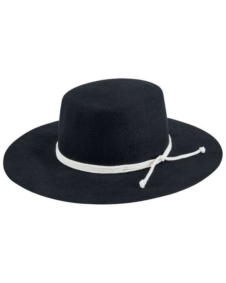 San Diego Hat Company Women's Black Wide Rope Trim Wool Felt Boater Hat, Black, hi-res