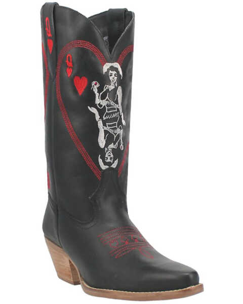 Dingo Women's Queen A Hearts Western Boots - Snip Toe , Black, hi-res
