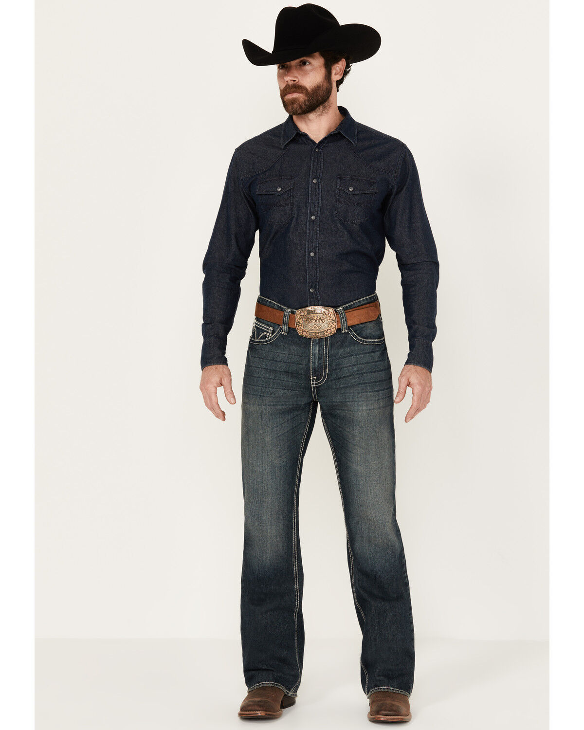 Image #3 - Rock & Roll Denim Men's Double Barrel Medium Vintage Wash Relaxed Bootcut Rigid Jeans, Medium Wash, hi-res