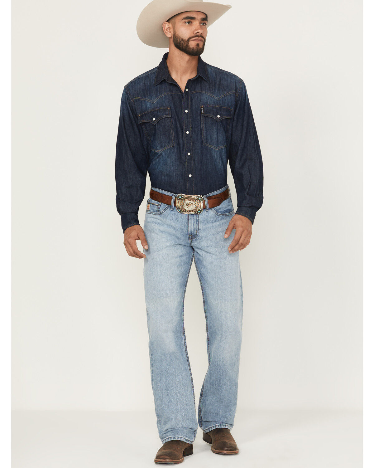 Image #1 - Cinch Men's Grant Light Wash Relaxed Bootcut Rigid Denim Jeans, Light Wash, hi-res