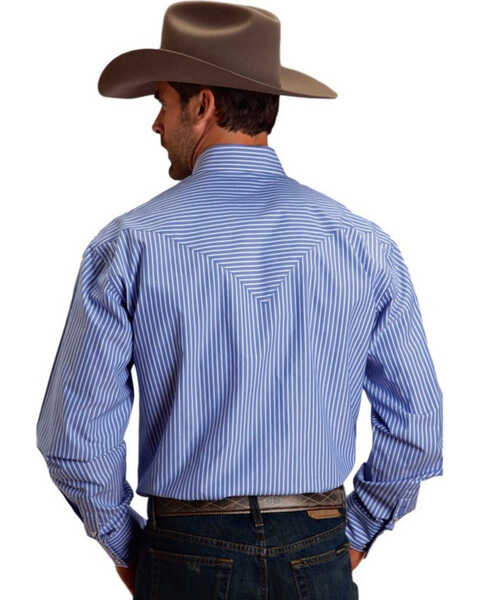 Image #2 - Stetson Men's Striped Long Sleeve Snap Western Shirt, Blue, hi-res
