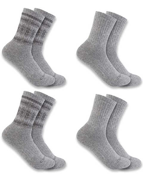 Carhartt Women's Grey 4-pack Heavyweight Synthetic-Wool Blend Crew Socks, Grey, hi-res