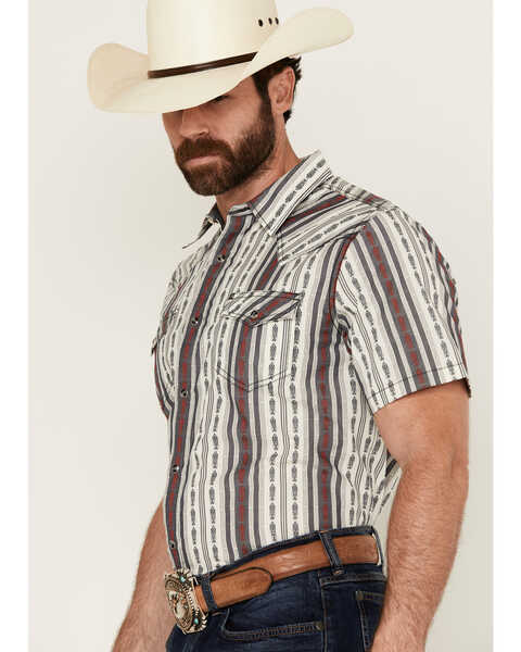 Image #2 - Cody James Men's Patriot Ikat Southwestern Striped Print Short Sleeve Snap Western Shirt - Big , Ivory, hi-res