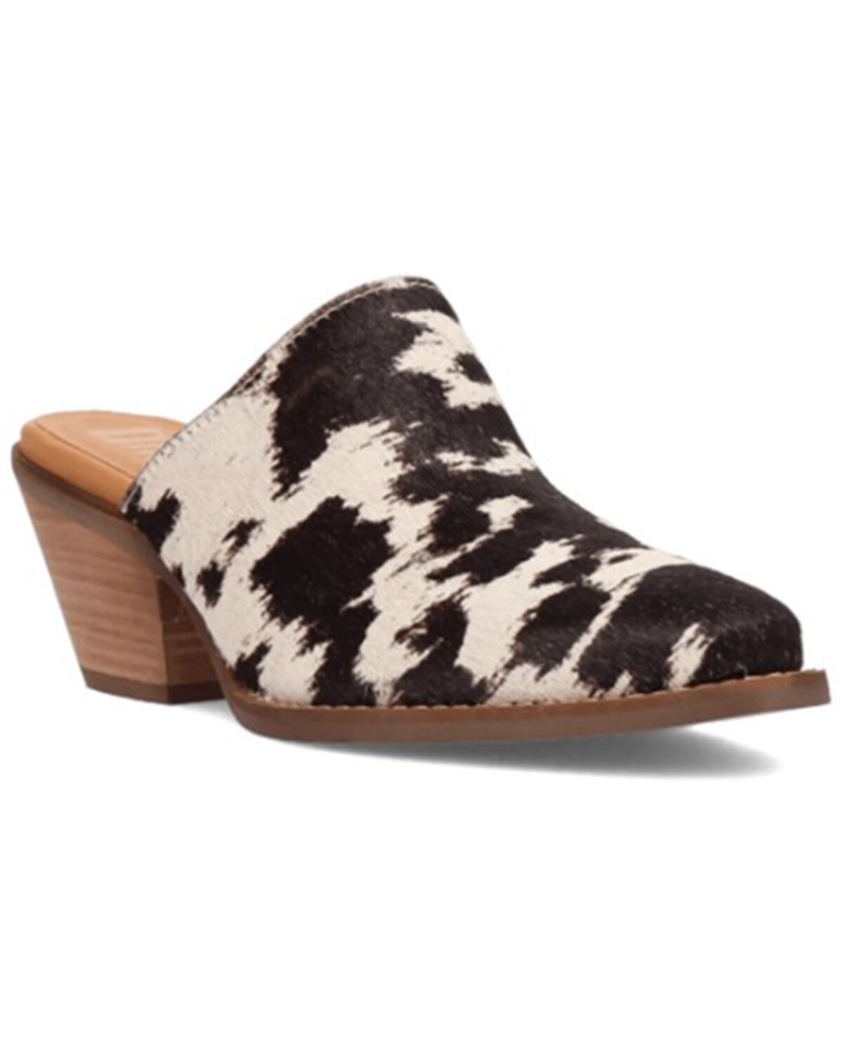 Image #1 - Dingo Women's Calico Hair-On-Hide Mules, Black/white, hi-res