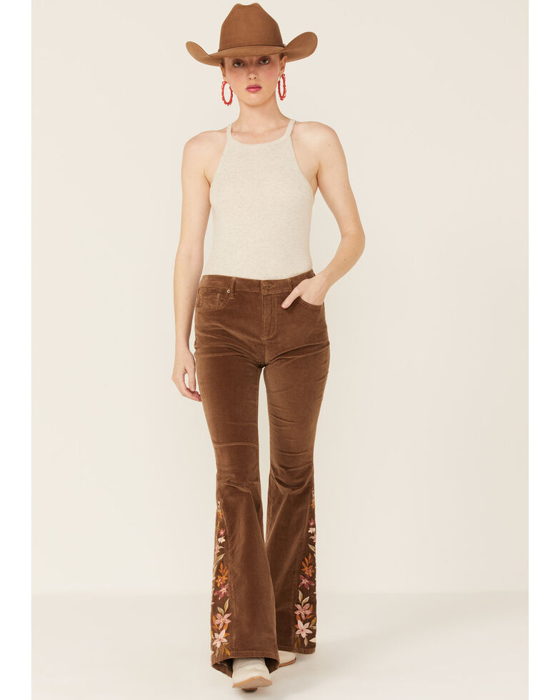Driftwood Women's Brown Bohemia Farrah Cords Embroidered Flare Jeans, Brown, hi-res