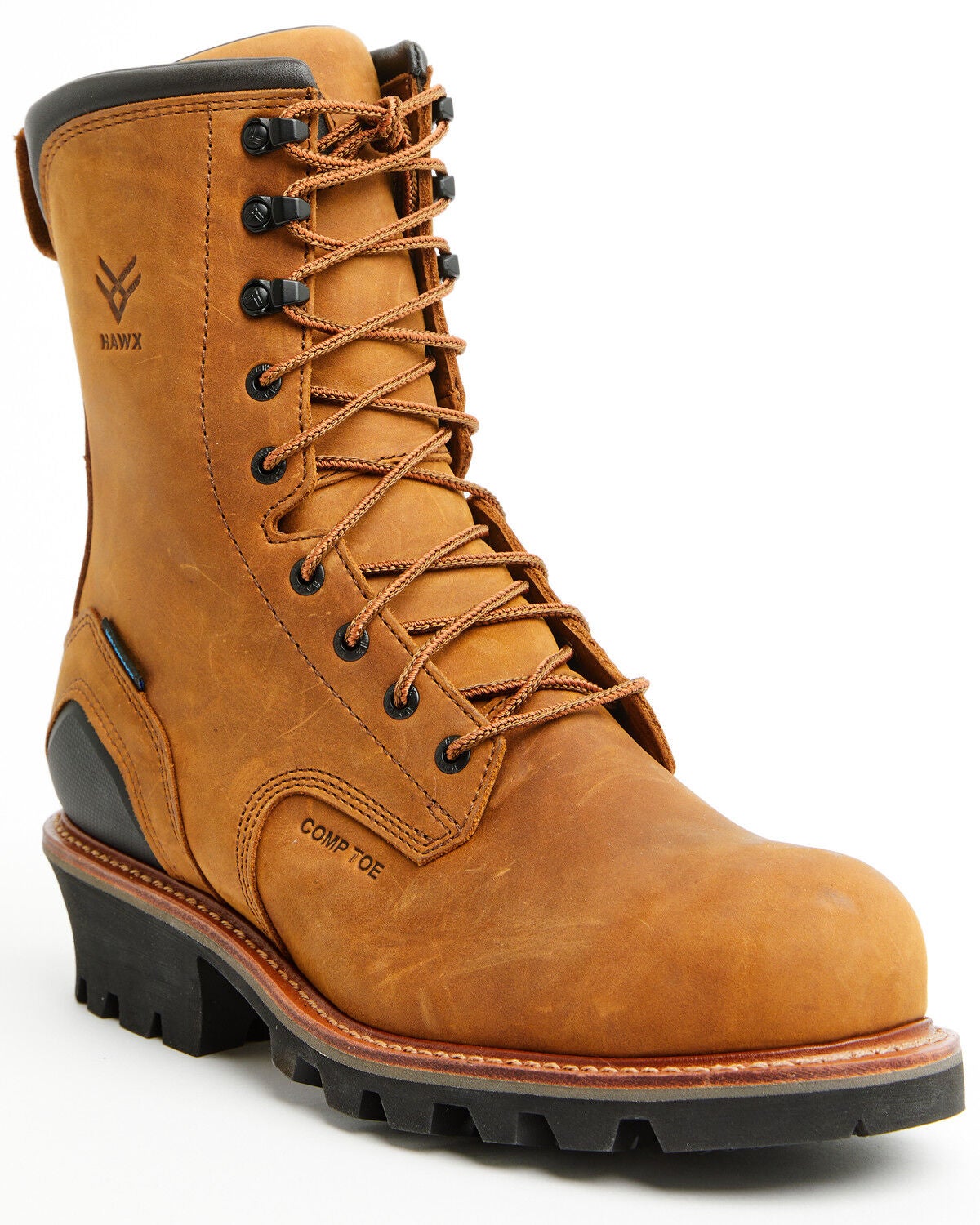 Image #1 - Hawx Men's 9" Logger Lace-Up Waterproof Work Boot - Composite Toe, Caramel, hi-res