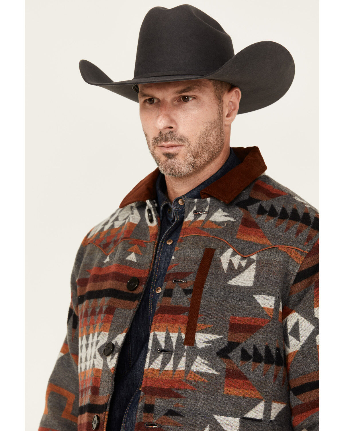 Image #2 - RANK 45® Men's Woodsworth Southwestern Print Wool Shirt Jacket, Grey, hi-res