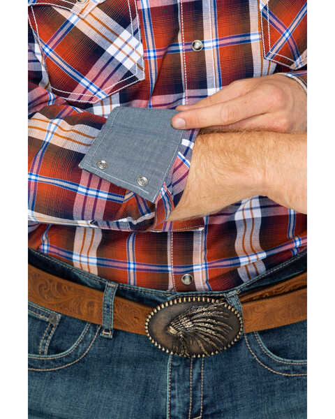 Image #3 - Wrangler Retro Men's Rust Plaid Long Sleeve Western Shirt , Rust Copper, hi-res