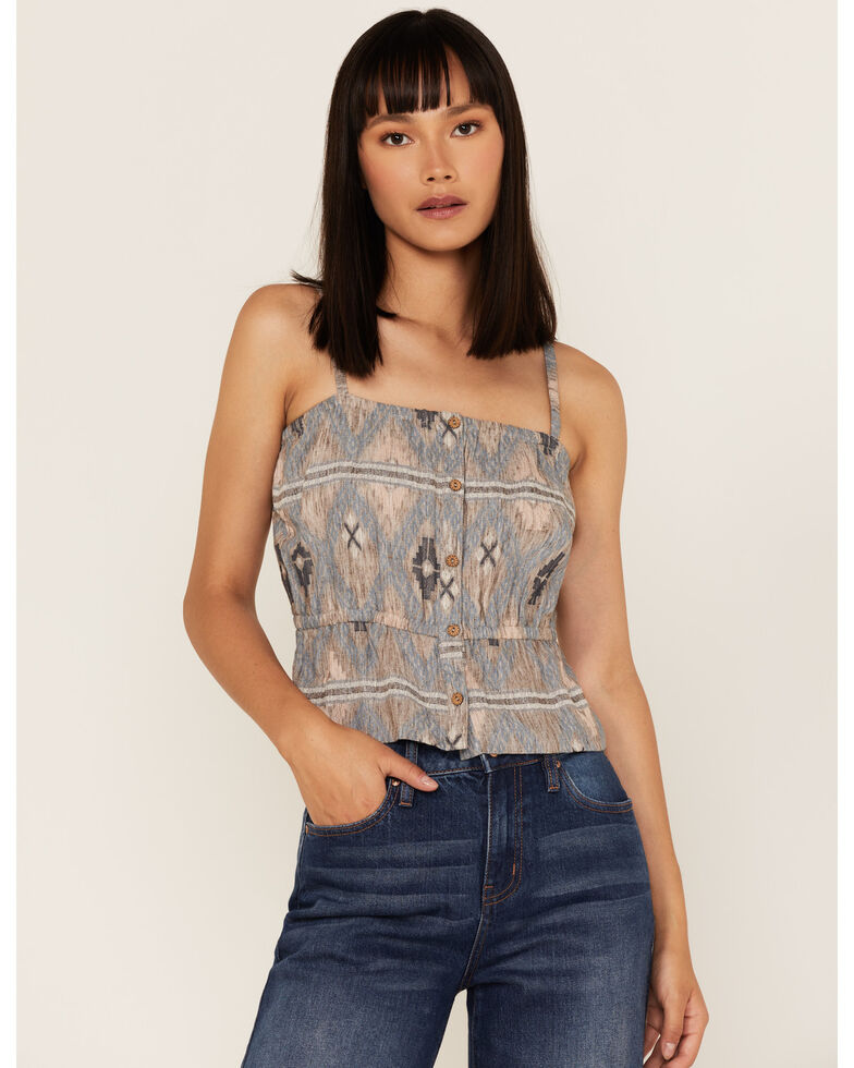 Cleo + Wolf Women's Southwestern Print Relaxed Strappy Tank Top, Blue, hi-res