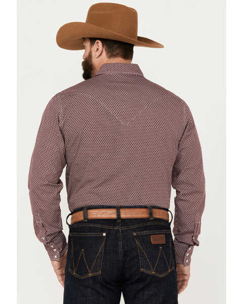 Image #4 - Stetson Men's Diamond Geo Print Long Sleeve Pearl Snap Western Shirt, Burgundy, hi-res