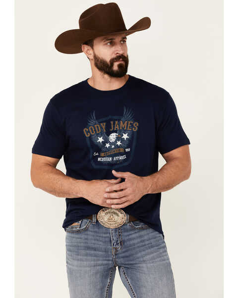 Cody James Men's Heather Navy Eagle Western Graphic Short Sleeve T-Shirt , Navy, hi-res