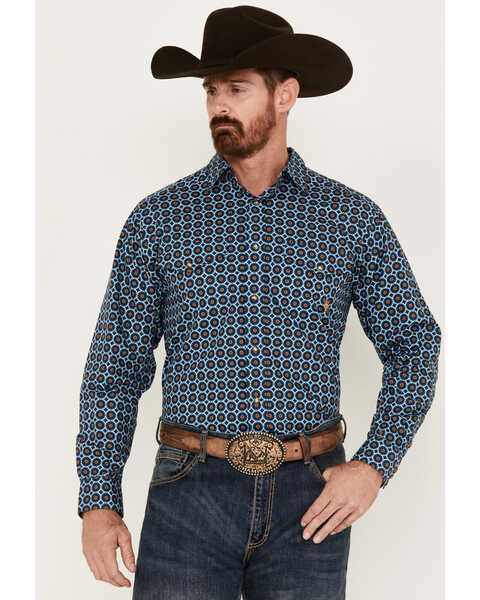 Ariat Men's Gordy Medallion Print Long Sleeve Snap Western Shirt , Blue, hi-res