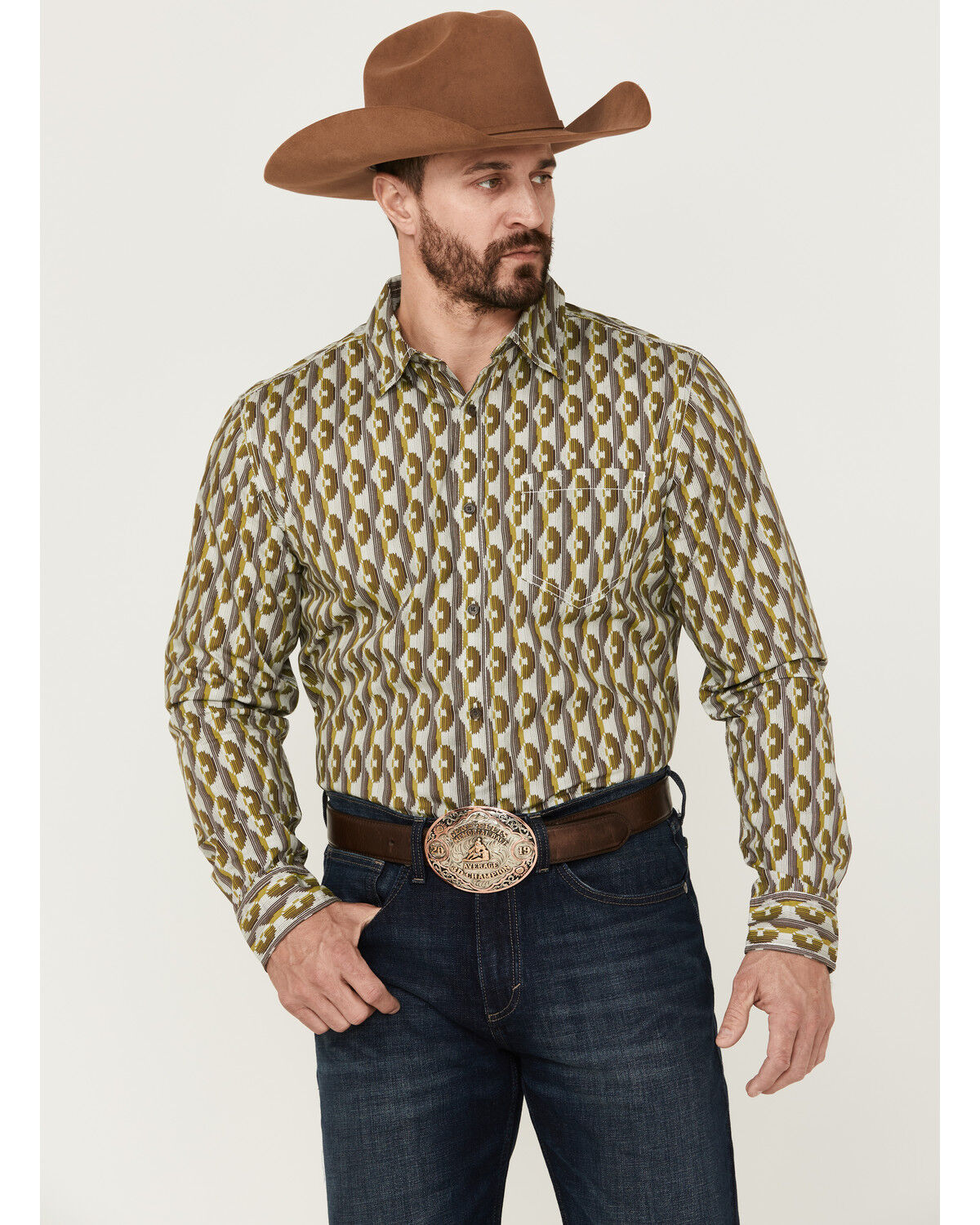 Image #1 - Gibson Men's Funk Geo Print Long Sleeve Button-Down Western Shirt, , hi-res
