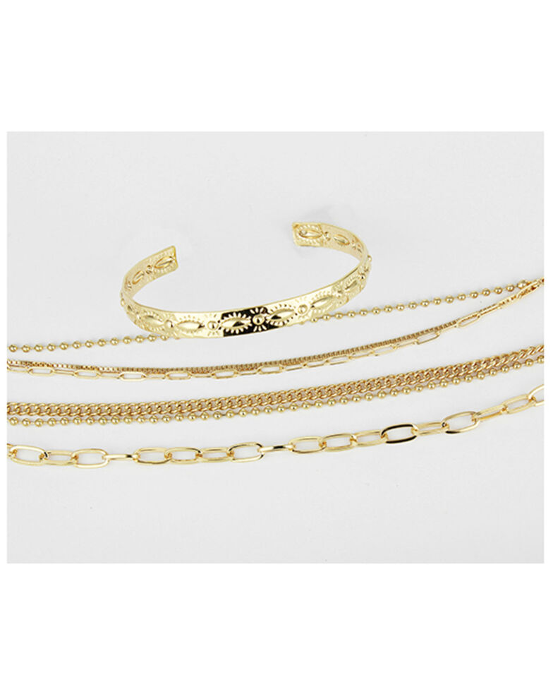 Shyanne Women's Multi Chain Bracelet and Gold Bangle Set, Gold, hi-res