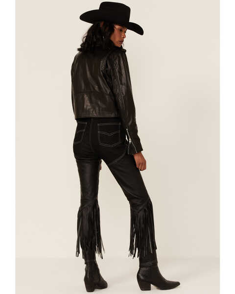 Image #4 - Understated Leather Women's Cowboy Denim & Leather Fringe Chap Jeans , Black, hi-res