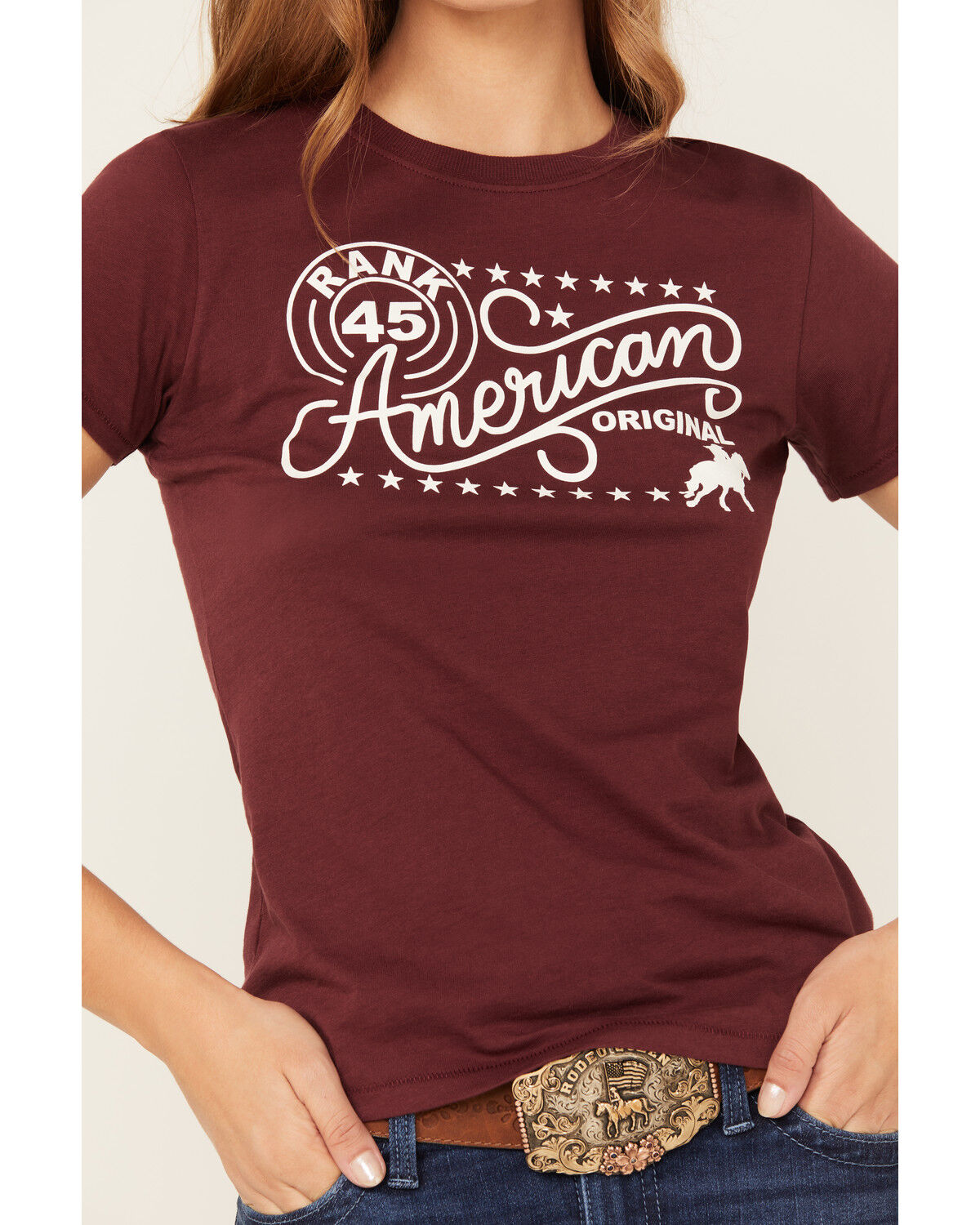 Image #3 - RANK 45® Women's American Original Short Sleeve Graphic Tee, Burgundy, hi-res