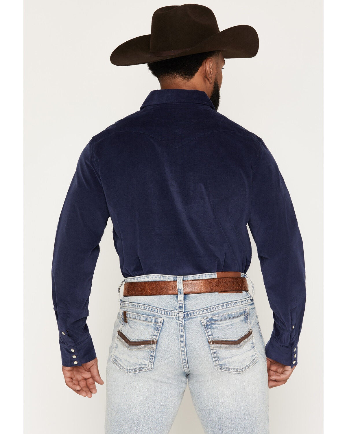 Image #4 - Sendero Provisions Men's Wyatt Solid Corduroy Long Sleeve Snap Western Shirt, Navy, hi-res