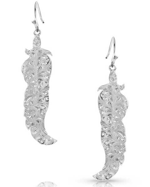 Image #2 - Montana Silversmiths Women's Twisted Rose Feather Earrings, Silver, hi-res