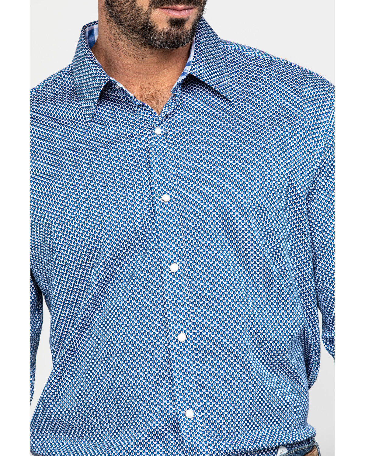 Image #4 - Scully Signature Soft Series Men's Geo Print Long Sleeve Western Shirt, Blue, hi-res