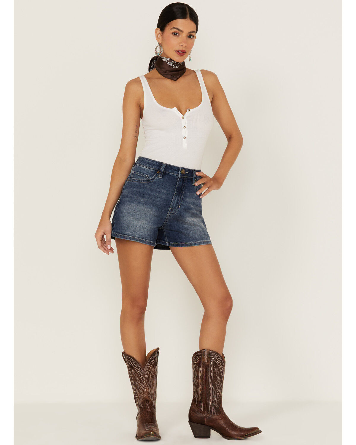 Image #1 - Rock & Roll Denim Women's Dark Wash High Rise Star Denim Shorts, , hi-res