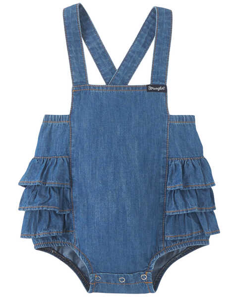 Wrangler Infant Girls' Ruffle Denim Overalls , Blue, hi-res