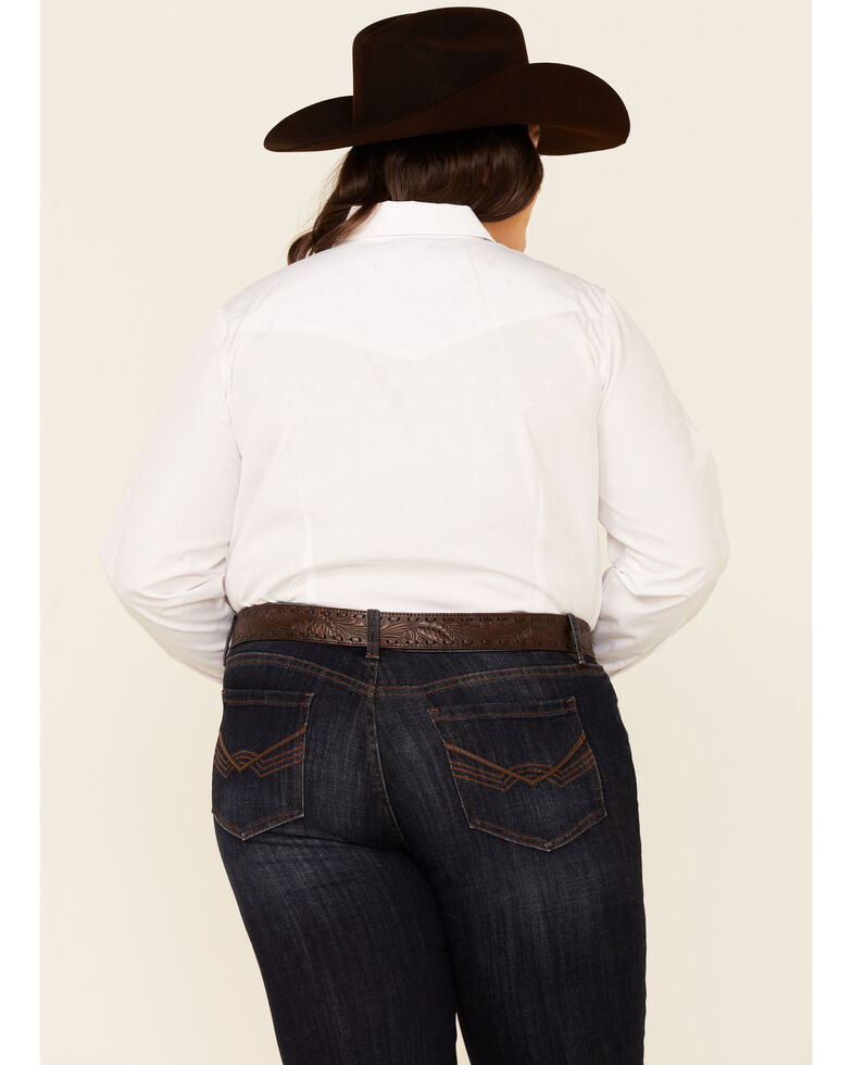 Roper Women's White Tone-On-Tone Solid Long Sleeve Snap Western Shirt - Plus, White, hi-res
