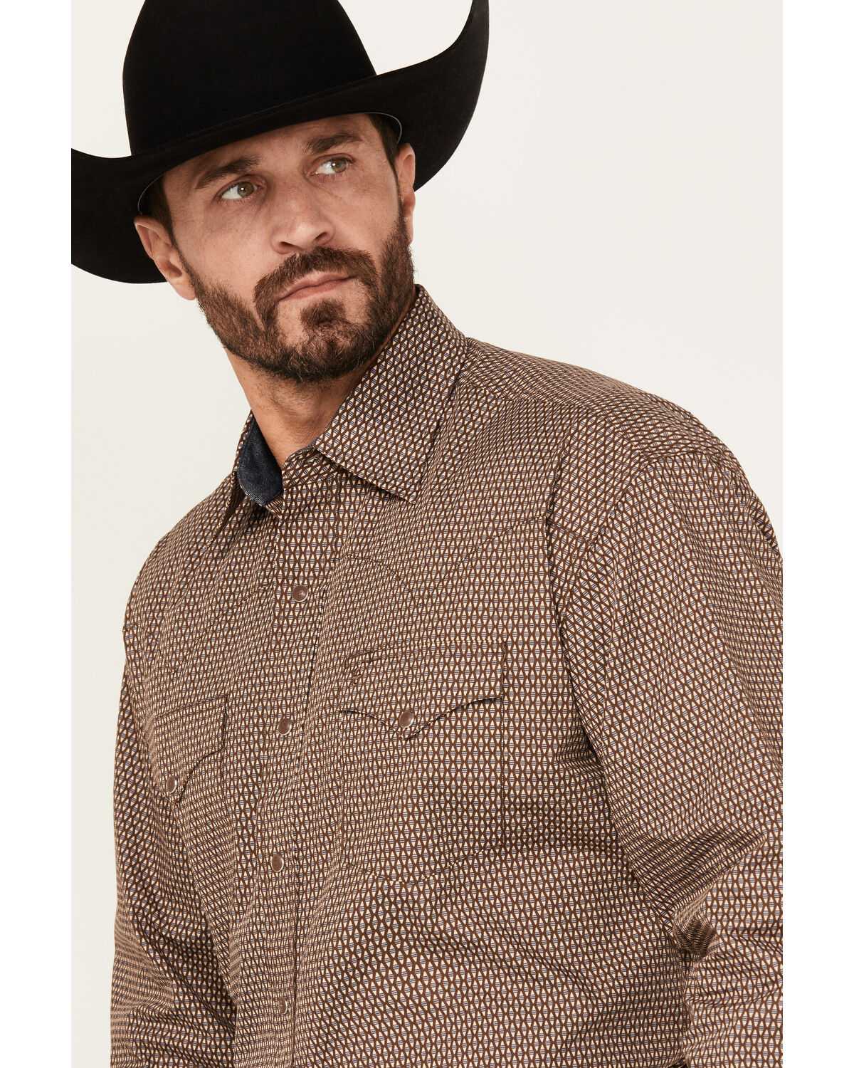 Image #2 - Stetson Men's Geo Print Long Sleeve Snap Western Shirt, Brown, hi-res
