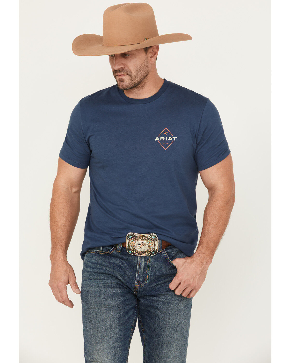 Image #2 - Ariat Men's Diamond Valley Short Sleeve Graphic T-Shirt, Blue, hi-res