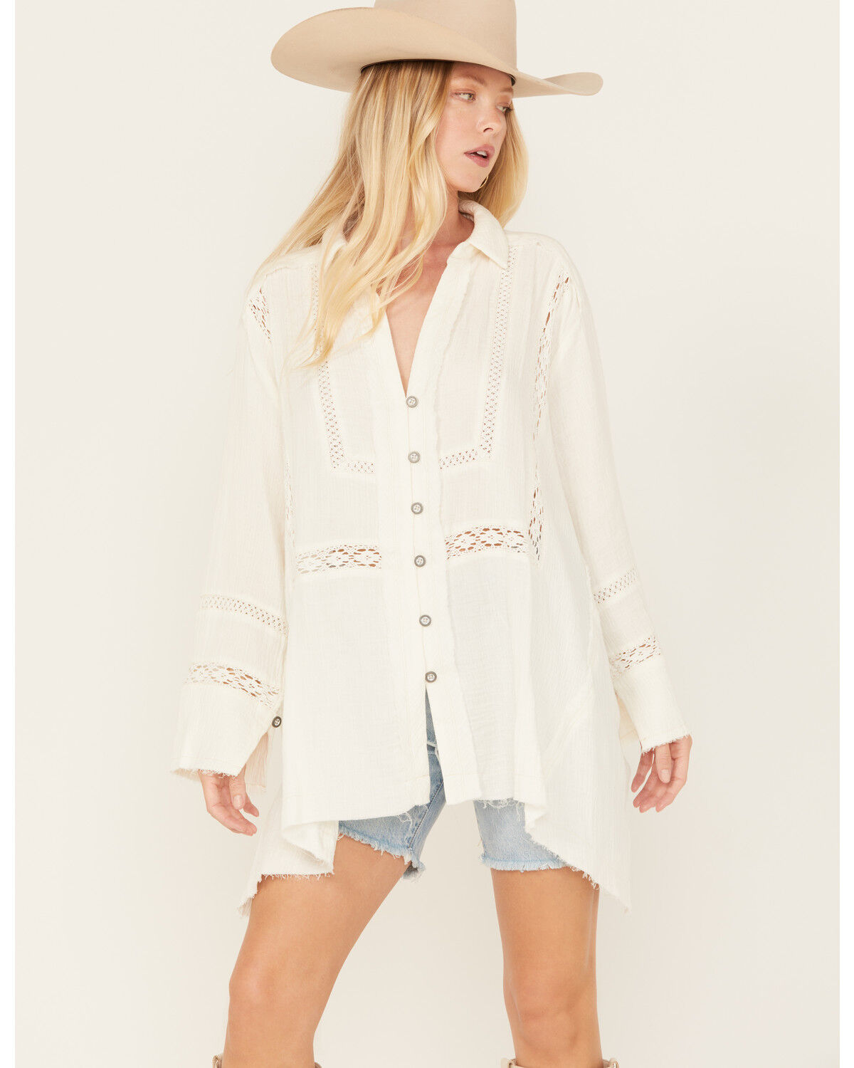 Image #1 - Free People Women's Ranch Wash Long Sleeve Top, White, hi-res