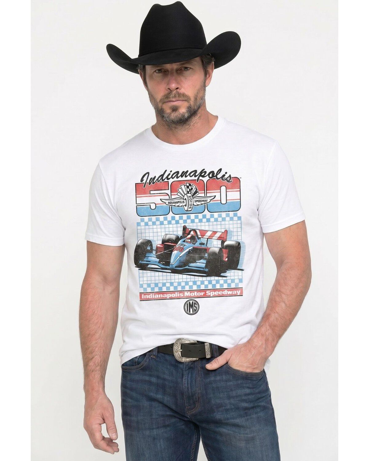 Americana Men's Indy 500 Retro Sport Short Sleeve Graphic T-Shirt, White, hi-res