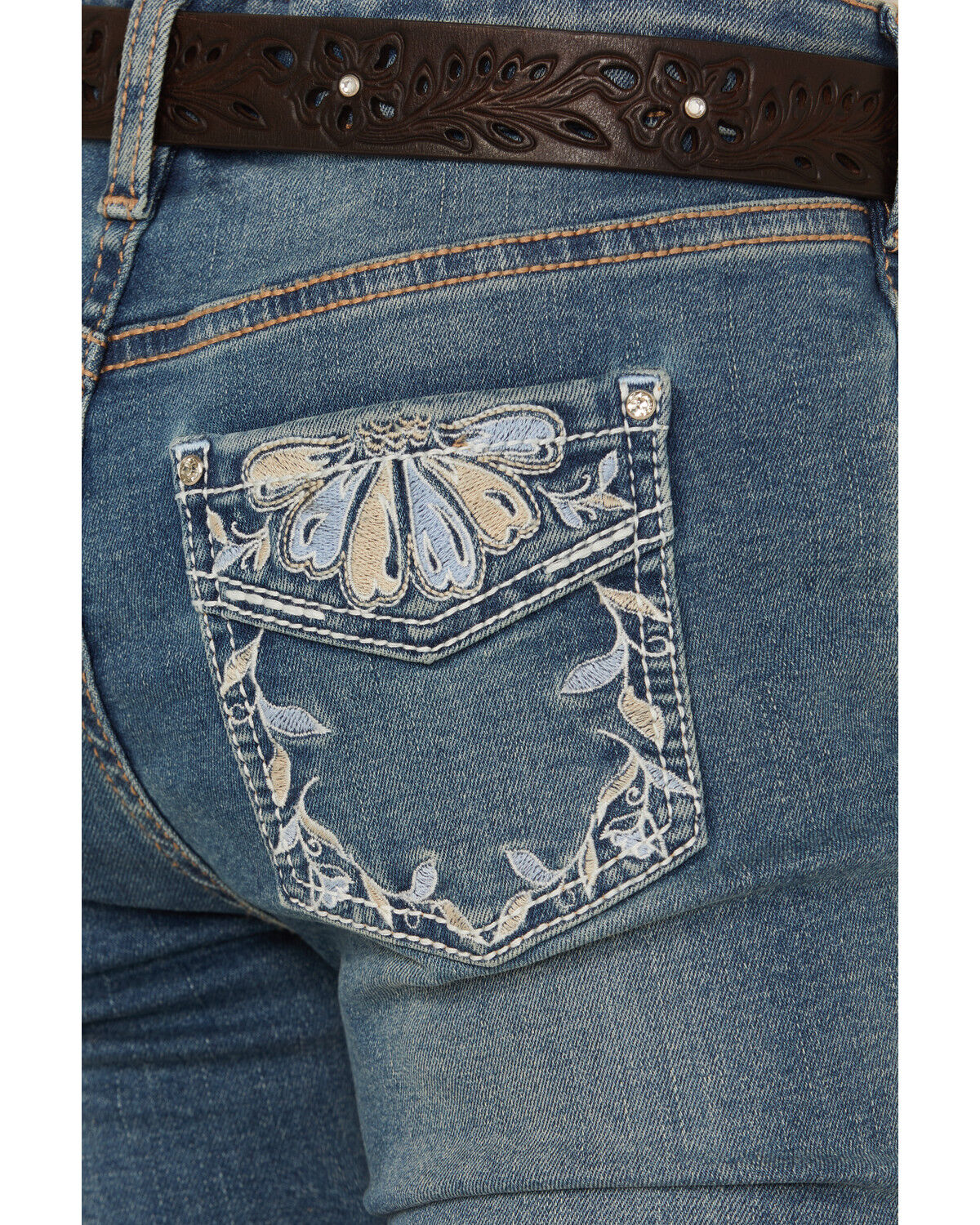 Image #2 - Shyanne Girls' Shayla Bootcut Embroidery Stretch Denim Jeans, Medium Wash, hi-res