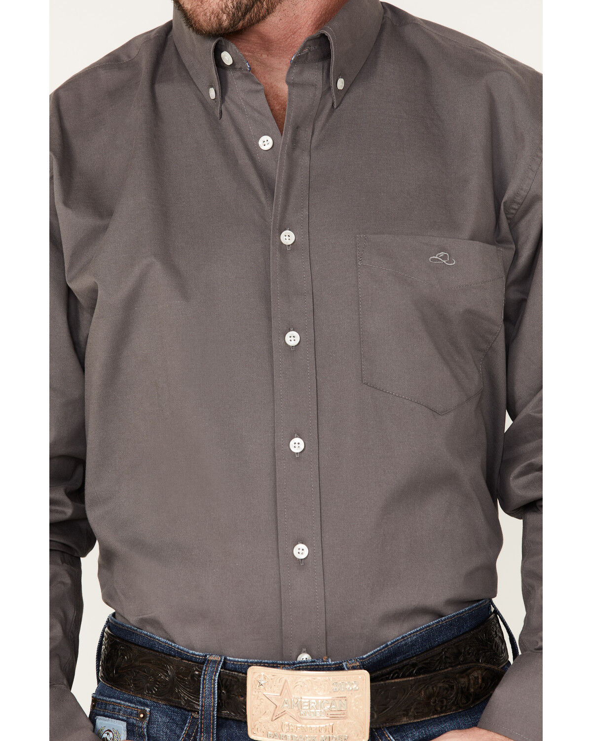 Image #3 - Resistol Men's Jax Solid Button Down Western Shirt, Dark Grey, hi-res