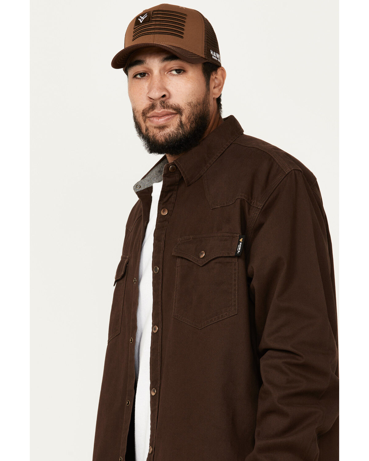 Image #2 - Hawx Men's Twill Long Sleeve Snap Work Shirt, Brown, hi-res