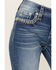 Image #4 - Miss Me Women's Medium Wash Mid Rise Border Flap Bootcut Stretch Denim Jeans, Medium Wash, hi-res