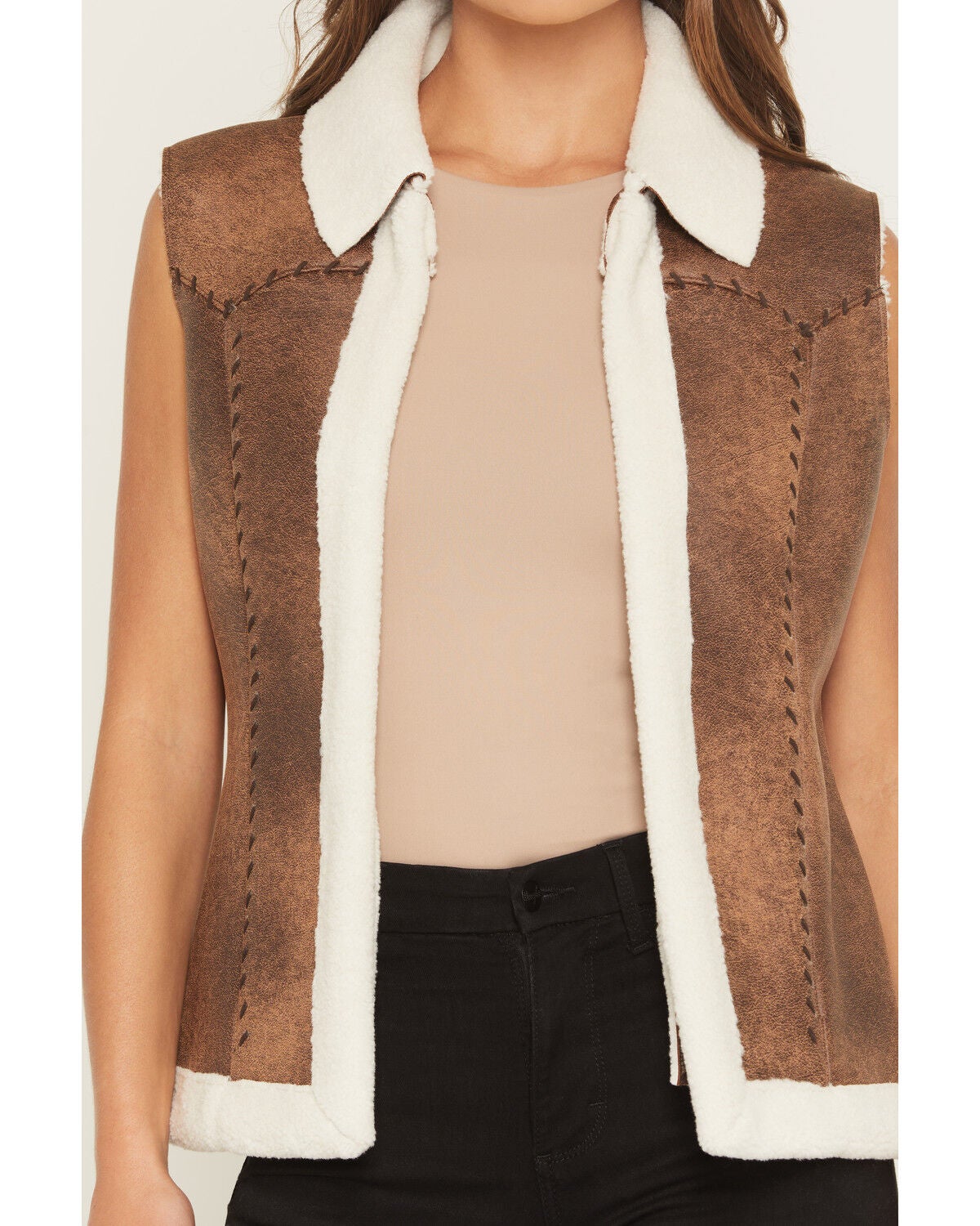 Image #3 - Cripple Creek Women's Shearling Faux Suede Vest, Brown, hi-res