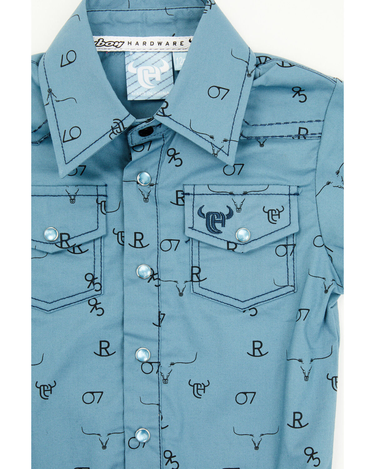 Image #2 - Cowboy Hardware Infant Boys' Branding Iron Short Sleeve Snap Onesie, Blue, hi-res