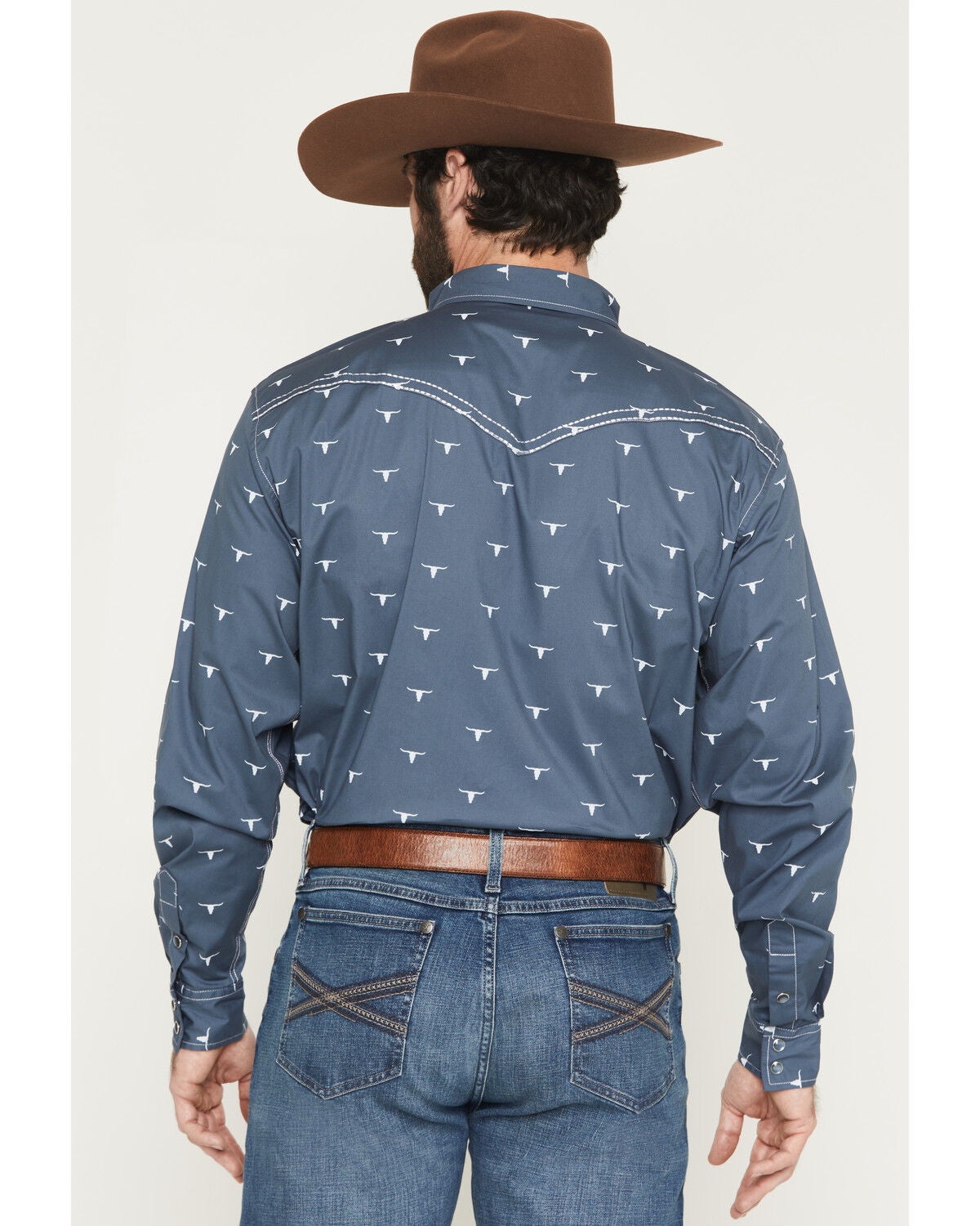Image #4 - Cowboy Hardware Men's Skull Print Long Sleeve Snap Stretch Western Shirt, Slate, hi-res
