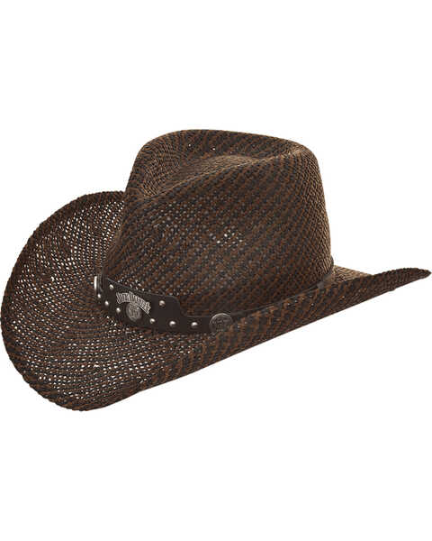 Jack Daniel's Men's Twisted Toyo Straw Western Hat , Dark Brown, hi-res