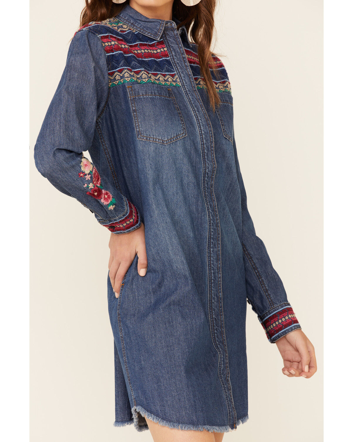Image #3 - Stetson Women's Denim Southwestern Stripe Mini Dress, Blue, hi-res