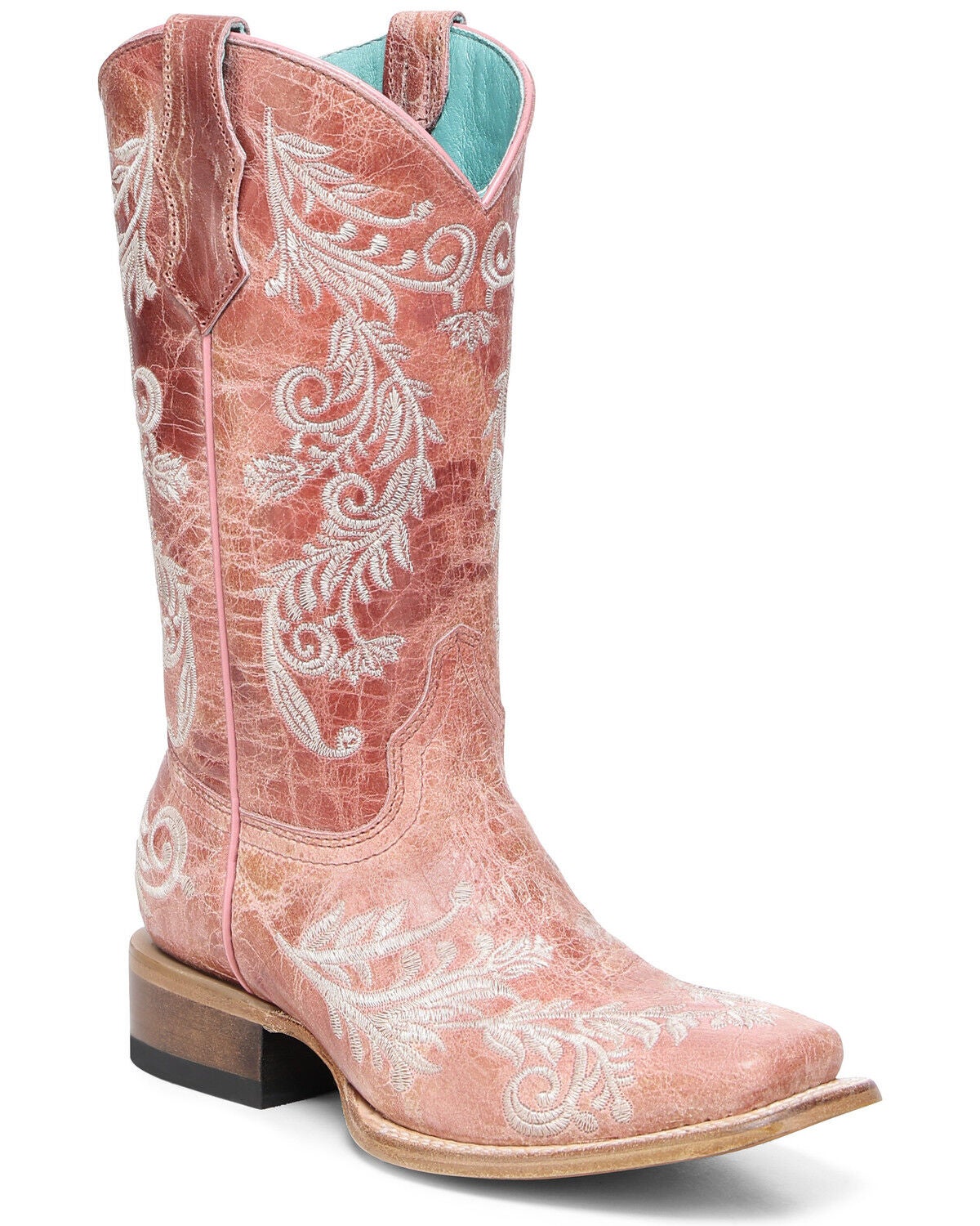 Corral Girls' Embroidered Western Boots - Broad Square Toe, Rose, hi-res