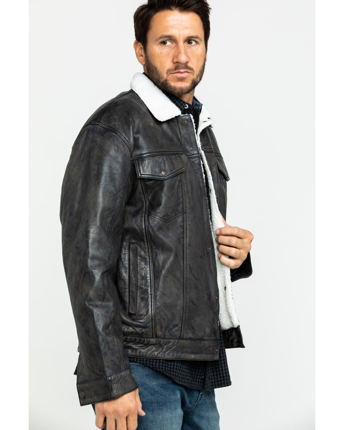 Image #3 - Cripple Creek Men's Concealed Carry Sherpa Lined Leather Jacket, Black, hi-res