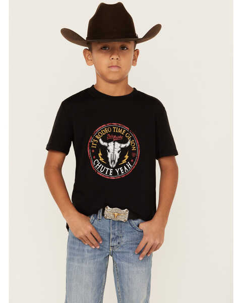 Rock & Roll Denim Boys' Dale Brisby Chute Yeah Steer Head Short Sleeve Graphic T-Shirt, Black, hi-res
