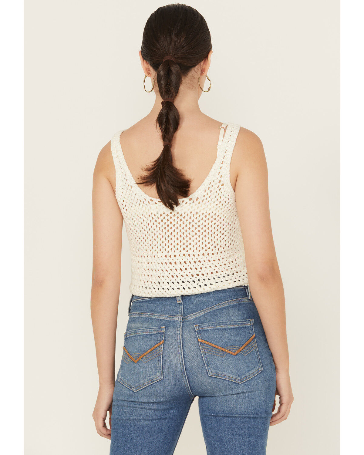 Image #5 - Idyllwind Women's Rockwall Open Weave Cropped Sweater Tank, Ivory, hi-res
