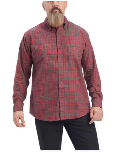 Ariat Men's FR Payne Small Plaid Print Long Sleeve Button Down Work Shirt , Mahogany, hi-res